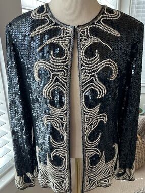 Vintage Stenay Women’s 100% Silk Evening Jkt Covered with Beads & Sequines, Sz M